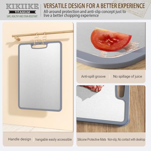 Titanium Chopping Board Double-Sided Non-Slip Silicone Edging Pure Titanium Cutting Boards for Kitchen - Double-Sided Dinner Plate – defrosting Tray ECO-Durable and Easy to Clean (Small) - Image 4
