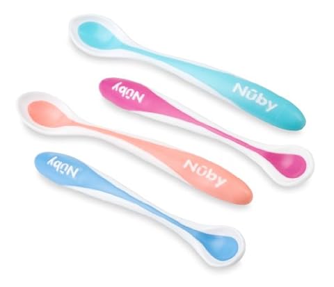 Nuby - Łyżka z czujnikiem ciepła dla niemowląt Hot Safe – 4 sztuki – 3+ miesiące – kolor nie do wyboru