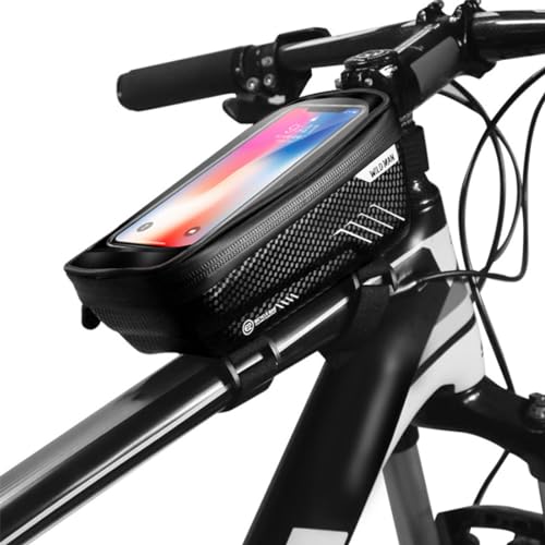 LAWALEISHE Bike Phone Holder Bag, Waterproof, 1L Capacity, Touch Screen Friendly, Easy Installation, Black, 18x10.5x8.3cm, 125g, Bicycle Frame Mount