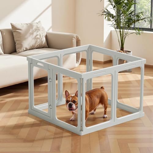 Gardner Pet Recinto per Cani in Acrilico Trasparente – Box Antigraffio e Antiscivolo, Parco Modulare per Cuccioli, Gatti e Conigli – Facile da Pulire, Espandibile, Animali Piccoli - 8 Pizzi, Grigio