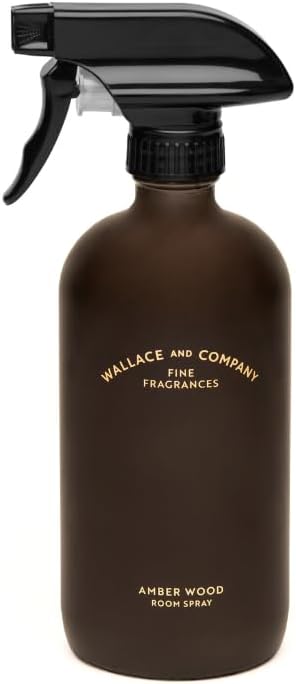 WALLACE & COMPANY and Amber Wood Luxury Room Spray 500ml - Inviting Captivating Scented Room Sprays For Home - Recyclable Dark Amber Glass Bottle - Long-Lasting Versatile Use Room Sprays
