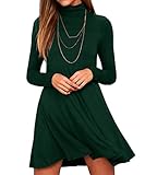 KEEDONE Women Long Sleeve Cocktail Casual Swing Vintage T Shirt Dress (S Dark Green)