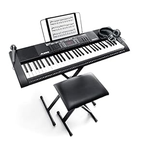 Alesis Melody 61 Key Keyboard Piano with Built-In Speakers, Headphones, Microphone, Piano Stand, Music Rest and Stool