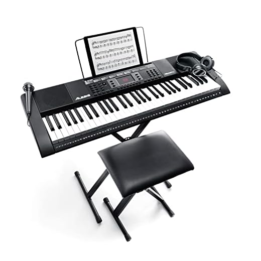 Alesis Melody 61 - Pianola, Tastiera Musicale Portatile con Cuffie, Casse Integrate, Microfono, Stand, Leggio, Sgabello e 61 Tasti