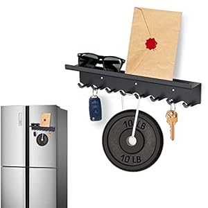 Volnamal Magnetic Key Holder for Wall Decorative – Premium Magnets Wall Mounted Key and Mail Organizer, Adhesive Key Rack Hanger for Entryway, Refrigerator with 8 Hooks(Black)