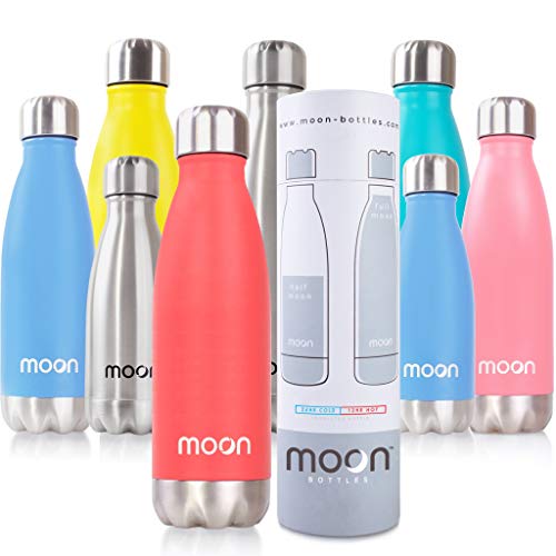 moon bottles - Stainless Steel Metal Water Bottle & Vacuum Flask - 24 Hrs Cold & 12 Hot - Insulated Drinks Bottles, Double Walled Reusable Water Bottles, BPA Free, Leakproof (260ml, Pastel Red)