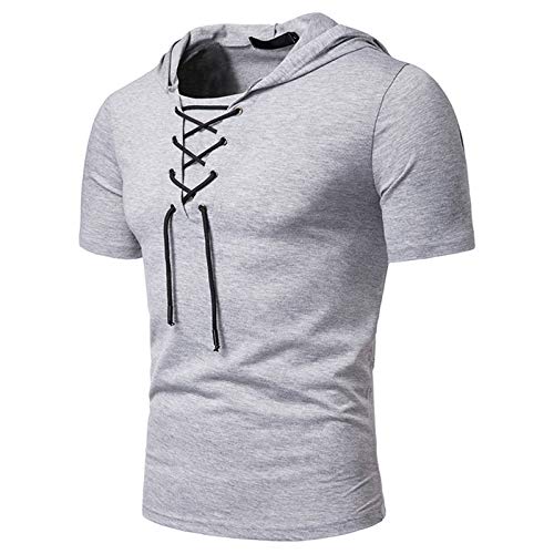 Mens Trendy Hoodie Summer Fashion Men's Casual Loose Hooded Binding Short Sleeve Top Blouse Hoodie