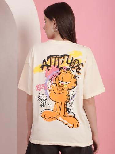 Image of Preneum Women's Cotton Cool Graphic Printed Baggy Fit Drop-Shoulder Sleeves Cotton Oversized T-Shirt