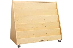 ECR4Kids Double Sided Mobile Book Display Classroom Bookshelf with Storage Natural