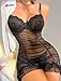 SEAUR See Through Pleated Hip Dress for Women Breathable Ruffle Trim Hot Lace Lingerie Fashionable Low Cut Nightgown Black M