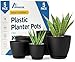Lifemaster Plant Pots with Multi Drainage Holes - 5 Pieces Versatile, Sturdy Plastic, Stackable Design Home Decor Flower Pots for Indoor and Outdoor Gardening - Black
