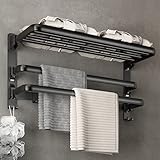 SOFINNY Towel Racks for Bathroom, 24-Inch Towel Shelf with Towel Bar Foldable Towel Holder with 7 Ho