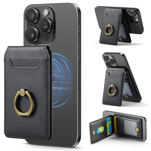 Porte-Cartes Cuir iPhone Étui Anti-Chute avec Anneau et Support Béquille