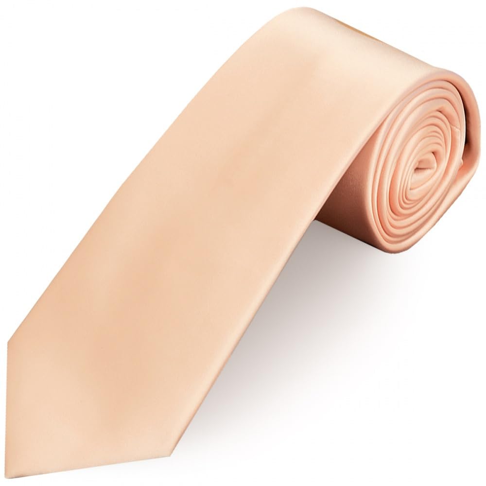 TIES R US Plain Light Peach Satin Classic Men's Tie