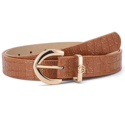 Lu's Chic Women's Faux Leather Belt For Dress Metal Travel Casual Buckle Spring Groove Belt3