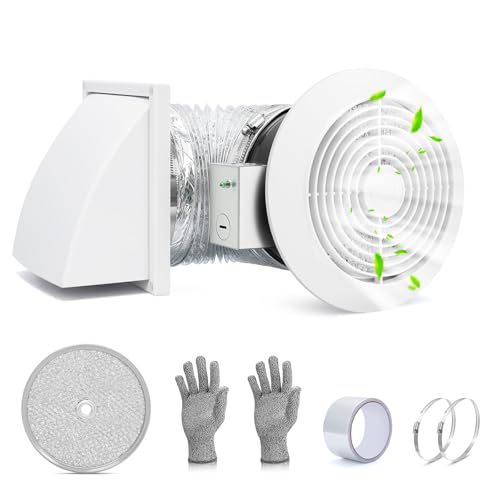 512M 6 Inch Through-the-Wall Exhaust Fan with White Grille, 80 CFM, 4.0 Sone, 16-Inch Retractable...