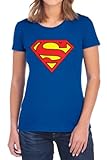 Popfunk Classic Superman Classic Logo Womens Premium Cotton Short Sleeve Graphic T-Shirt (Medium)