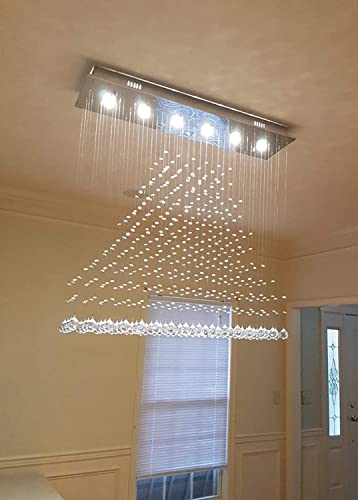 Image of CRYSTA WORLD Raindrop K9 Crystal Modern Chandelier for Living Room /Bedroom /Hall, (Triangle, L22 /W5 /H18)