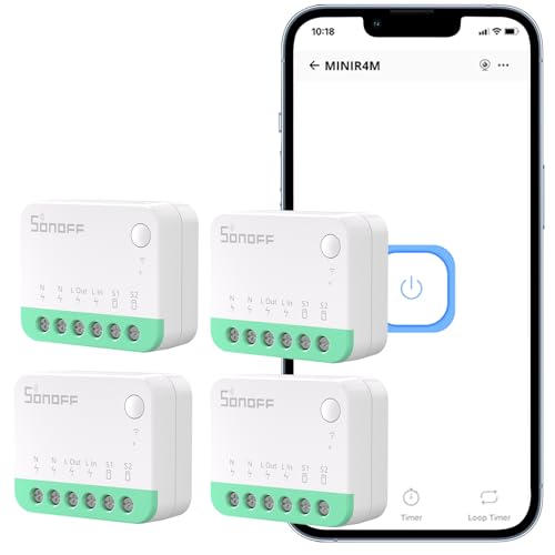 SONOFF MINIR4M Matter Smart Switch WiFi Mini DIY Module Smart Light Control Flush-Mounted Compatible with Apple Home Alexa & Google Home IFTTT eWeLink Web Neutral Required 4 Pack