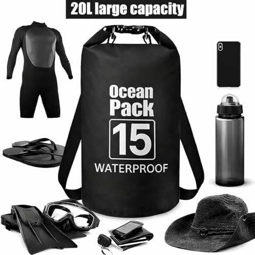 Image of Waterproof Ocean Dry Bag, Roll Top Floating Waterproof Sack for Beach, Swimming, Kayaking, Boating, Fishing, Camping, Hiking & Water Sports (15 Liter)