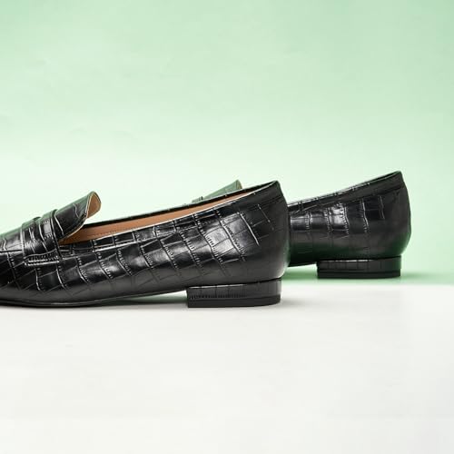Image of C.Paravano Loafer Women Penny Loafers Flat Shoes for Women Slip On Shoes Crocodile-Embossed