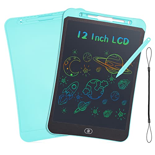 Sarsumir LCD Schreibtafel, 12 Zoll LCD-Zeichenbrett Bunte Bildschirm Schreibtablett Löschbare Tragbar Elektronische Schreibtafel Kinderspielzeug LCD Writing Tablet für Kinder Erwachsene (Blau) Cover