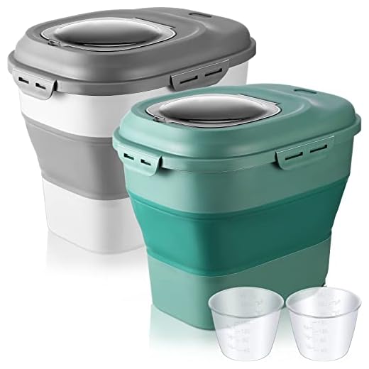 Umigy 2 Pack Grain Rice Food Storage Containers Large Plastic Containers on Wheels with Airtight Lids Collapsible 20 to 50 Lbs Serving Buckets Pet Dog Cat Food Storage Containers for Home Kitchen