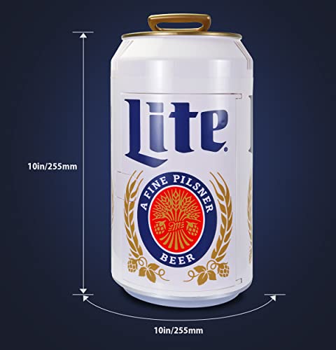 Miller Lite 8 Can Portable Mini Fridge W/ 12V Dc And 110V Ac Cords, 5.4L (5.7 Qt) Beer Can Shaped Personal Cooler, White, Travel Fridge For Beer, Snacks, Lunch, Drinks, Home, Office, Bar, Dorm, Rv #TOP6