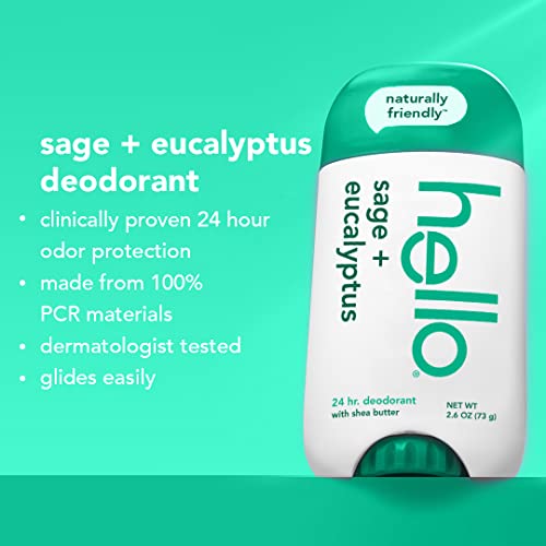 Hello White Sage + Eucalyptus Deodorant With Shea Butter For Women + Men, Aluminum Free, Baking Soda Free, Parabens Free, 24 Hour Odor Protection, 2.6 Ounce, 2 Pack #TOP3