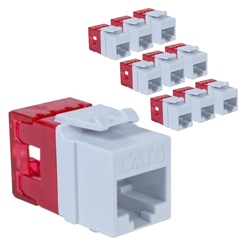 ICC CAT6 RJ45 Keystone Jack, Slim Body 180° Punch Down, White, 10-Pack