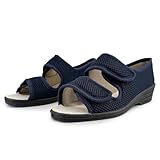 JOMIX Sandalias Mujer Verano Cómodas con Cierre Ajustable Zapatillas Ajustables para Personas Mayores Pantuflas Abiertas Ligeras para Casa Uso Diario Azul 39