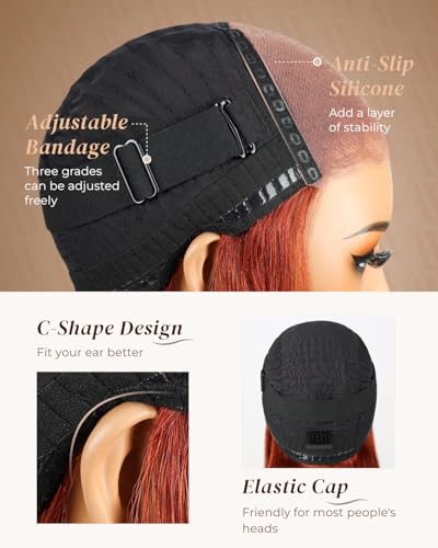 Image of Arabella Reddish Brown 5x6 Wear and Go Glueless Wigs Auburn Human Hair Pre Plucked Pre Cut Body Wave 230% Density Color Lace Front Wigs Human Hair for Black Women Bleached Knots 24 inch