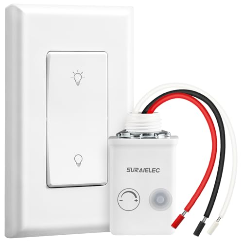 SURAIELEC Dimmer Light Switch Kit Wall Switch Remote & Receiver Single Pole No Wiring Fits Dimmable LED and Tungsten Bulbs Wireless Remote 200FT RF Range for Ceiling Lights Pendant Lights
