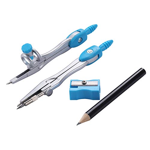 Unjoo Math Geometry Kit Sets 10 Piece Student Supplies With Shatterproof Storage Box,Includes Rulers,Protractor,Compass,Eraser,Pencil Sharpener,Lead Refills,Pencil,For Drafting And Drawings（Blue） #TOP2