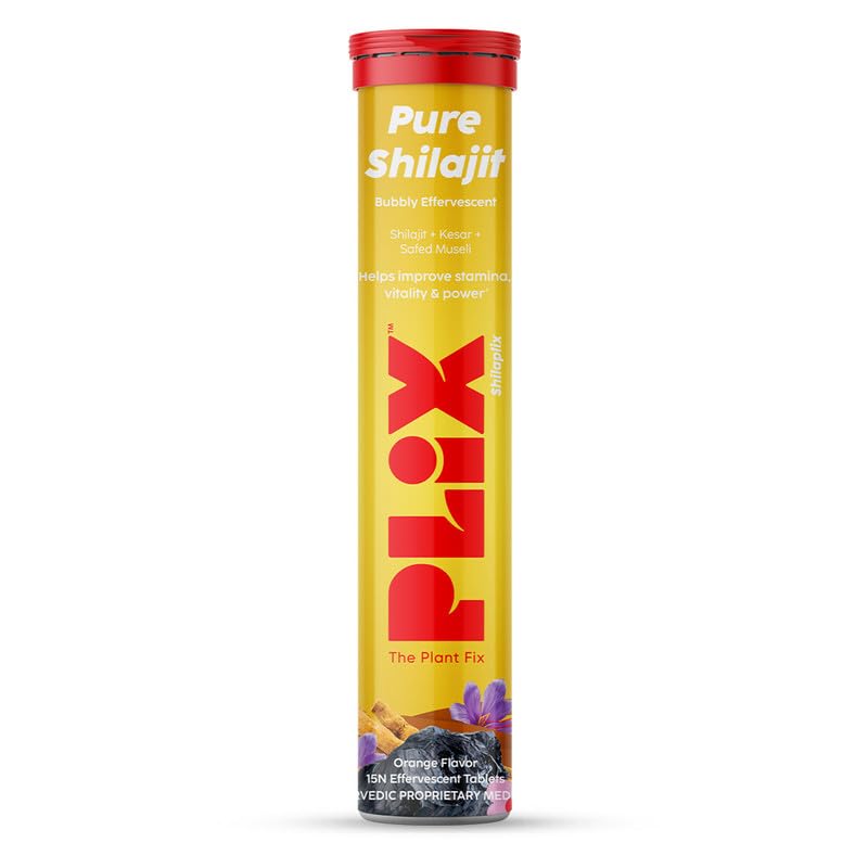 PLIX - The Plant FIX 500mg Shilajit Effervescent - 15 Capsules (Pack of 1)|with Saffron & Safed Musli for Vitality|100% Vegan|Orange Flavored|for Men, 1 Count