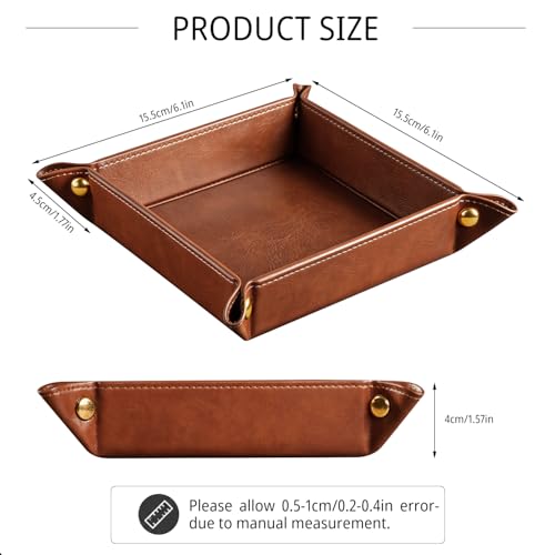 Image of YAPISHI Light Luxury Valet Tray for Men, PU Leather Vanity Jewelry Tray & Decorative Perfume Catchall, Folding Travel EDC Dump Tray, Nightstand Organizer Caddy for Keys, Watches, Coin Bowl Dish