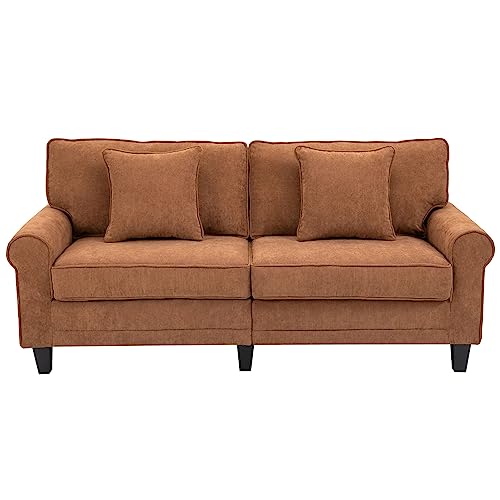 HOMCOM Modern Classic 3-Seater Sofa Corduroy Fabric Couch with Pine Wood Legs, Rolled Arms for Living Room, Brown
