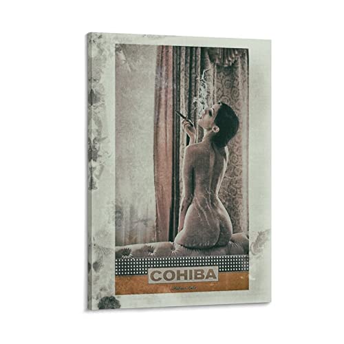 Cohiba Cuban Cigar Sexy Lady Retro Posters Canvas Painting Posters And Prints Wall Art Pictures For Living Room Bedroom Decor 24X36Inch(60X90Cm) Frame-Style-1 #TOP26