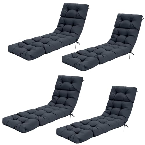 Tangkula Chaise Lounge Cushions Outdoor, 73 x 22 Inch Patio High Back Recliner Cushion with 4 String Ties, 4” Thick Padded Lounge Chair Cushion Replacement for Outdoor Indoor Furniture (4, Gray)