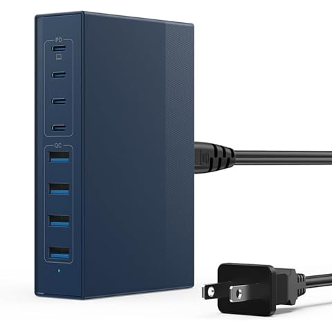105W USB C Charger Block, 8-in-1 GaN III USB C Charger Fast Charging Station Hub, PD 65W Laptop Charger Adapter Travel Charger, for MacBook Pro/Air/Dell XPS/iPhone 16/15/14/iPad/Galaxy S24-Dark Blue Cover