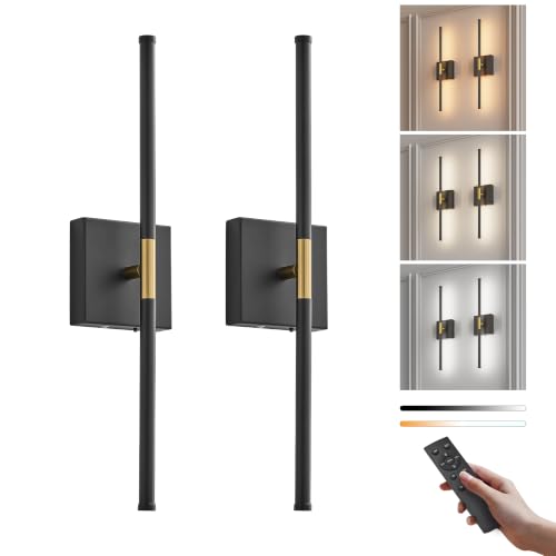 Image of KARTOOSH Peel and Stick Wall Sconces Battery Operated Set of 2, Black&Gold