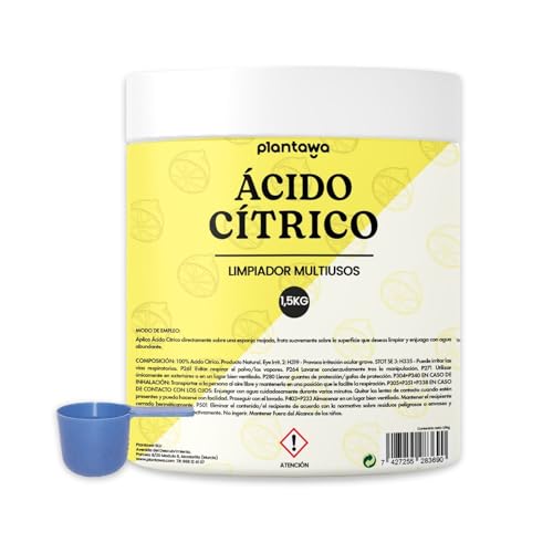 PLANTAWA Acido Citrico 1,5 kg | Acido Citrico polvo versátil y soluble | Ideal para limpieza del hogar | Envase resistente y apilable | Producto puro y sin aromas