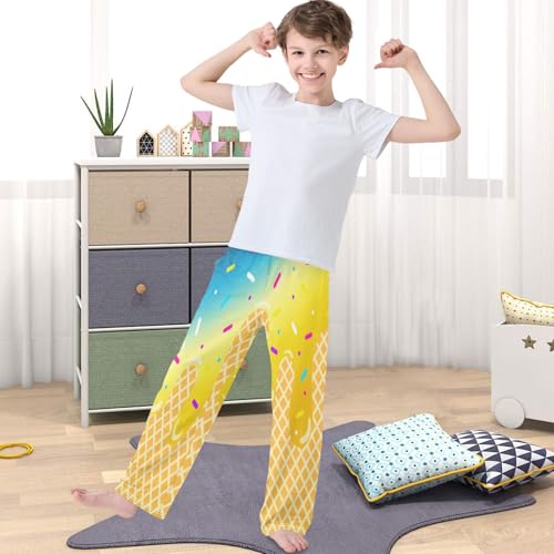 Boy's Pants Yellow Blue Ice Cream Jogger Pants Elastic Waist Long Bottoms Trousers with Pockets 6-14 Years4