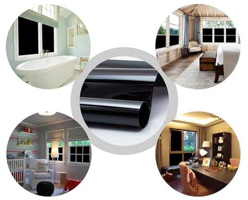 Image of WISDOM Window Privacy Film,One Way Mirror Film Daytime Anti UV Sun Blocking Heat Control Reflective Film Decorative Static Cling Home Office Living Room (20in x 18Feet, Black Out Film)