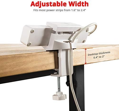 SIIG Power Strip Holder with Desk Clamp For Desktop Table - Fits 1.6" to 2.4" Mountable Power Outlet Strips - Power Strip Desk Mount with Adjustable Clamp, Cable Management