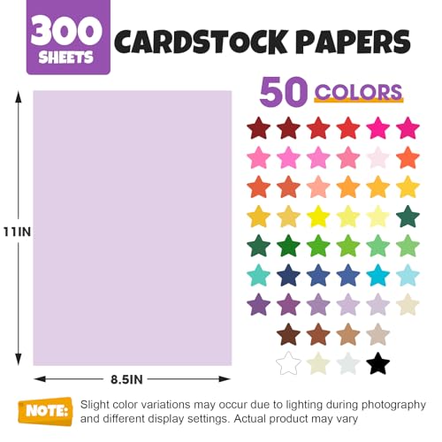 Image of TUXIYA 300 Sheets 8.5 inch X 11 inch Colored Cardstock, 50 Colors Card Stock | 50 Assorted Colors Construction Paper Printer Paper for Printing, Card Making, DIY Crafts, School Supplies,Party 180GSM /65LB