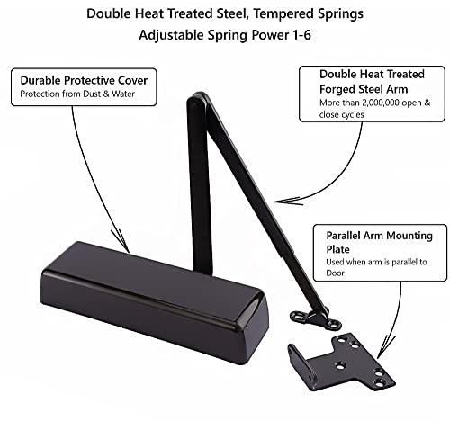 Revaz Extra Heavy Duty Commercial Door Closer D9016 Bc Function, Ul Listed, Fireproof Plastic Cover, Adjustable Size 1-6, Grade 1, Cast Iron, Most Durable Surface-Mounted Brown (Dark Bronze-Pack Of 1) #TOP3