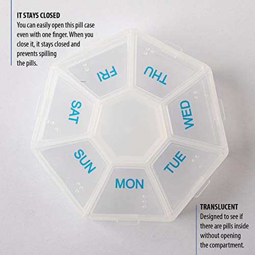 7-Sided Portable Pill Box Medicine Planner Small Case (Seven Day Weekly Travel Container) Medication, Vitamin Holder Boxes Organizer Pillbox Dispenser Organizer, Sorter And Reminder Containers #TOP24