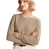 AAZJSS Womens Cashmere Sweater Crew Neck Casual Fall Lightweight Long Sleeve Pullover Camel