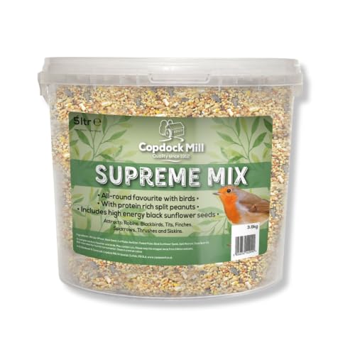 Copdock Mill Wild Bird Seed Supreme Mix 5L Tub All Year-Round Bird Food 100% Natural Ingredients Including Peanuts for Wild Birds Suitable for All Wild Bird Species